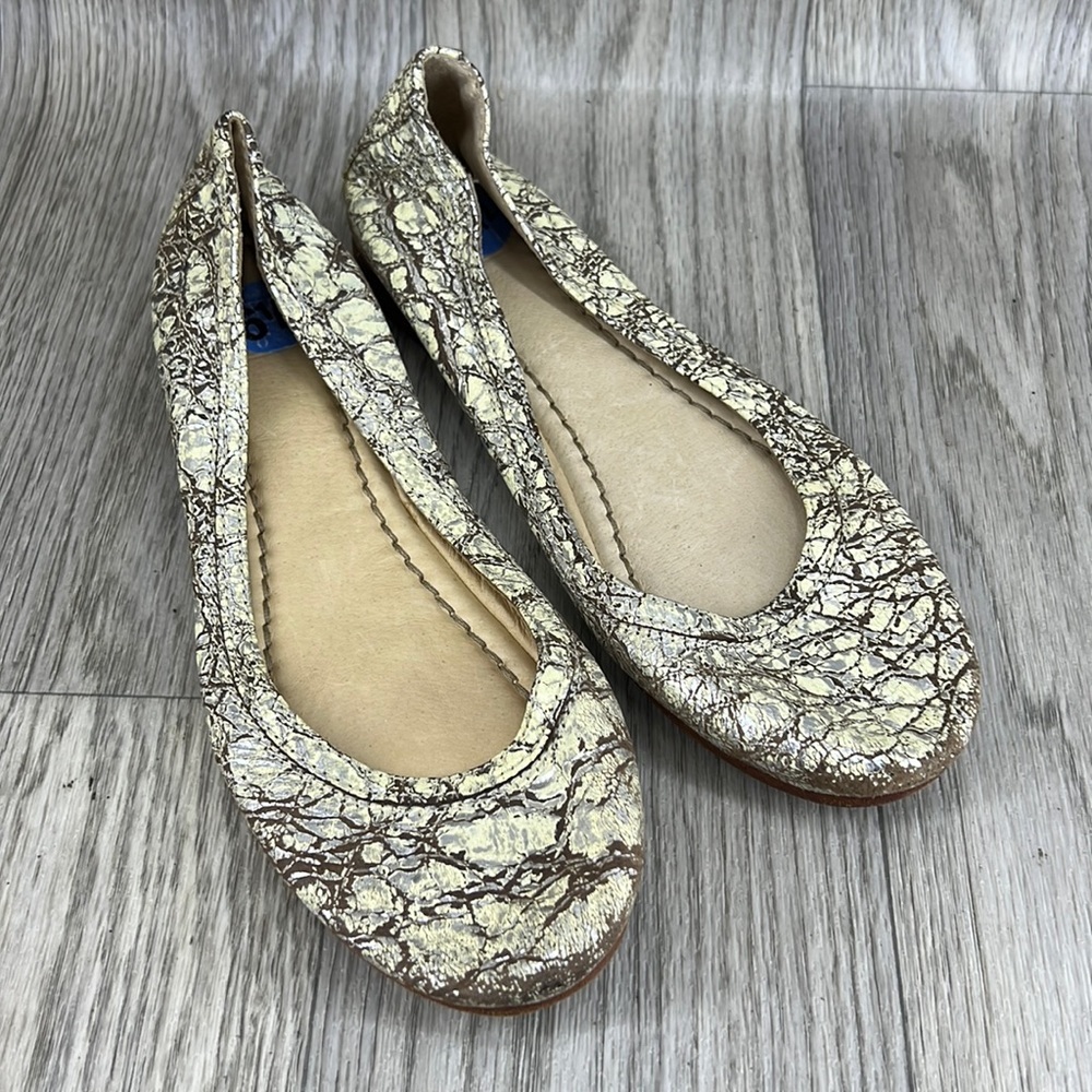Frye Carson Ballet Flats Crackled Distressed Leather Metallic